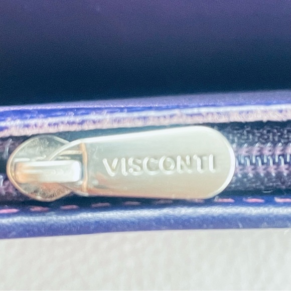 VISCONTI LEATHER MAIVE FUSCHIA PURPLE BIFOLD ZIPPED WALLET - Picture 9 of 16